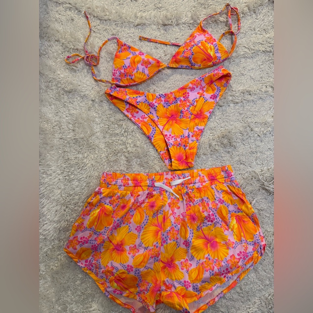 Floral Orange & Pink Girls' One-Piece Swim Set